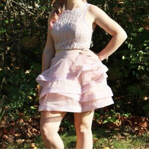 Lace and Tulle Blush Two Piece Prom Dress